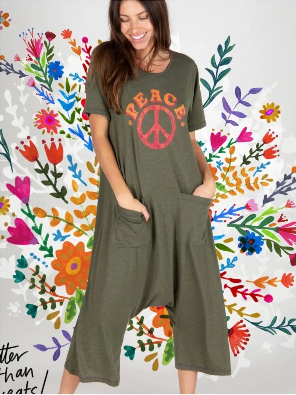 Natural Life Peace Jumper Olive Green S/M